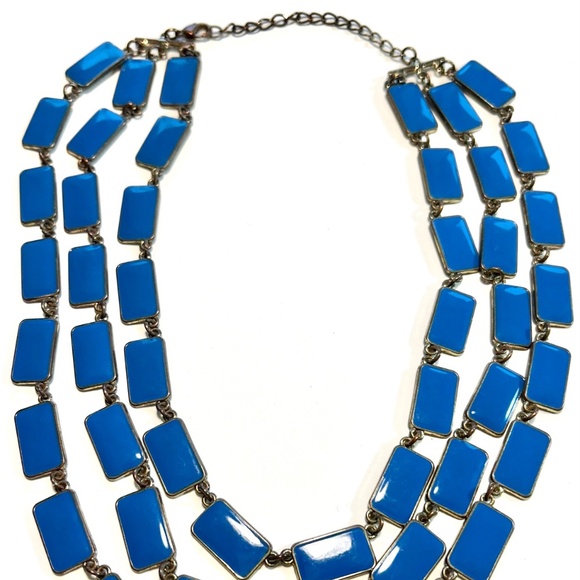 RARE VINTAGE 1950's Three Tier Teal Blue Enamel Necklace. - Picture 3 of 7